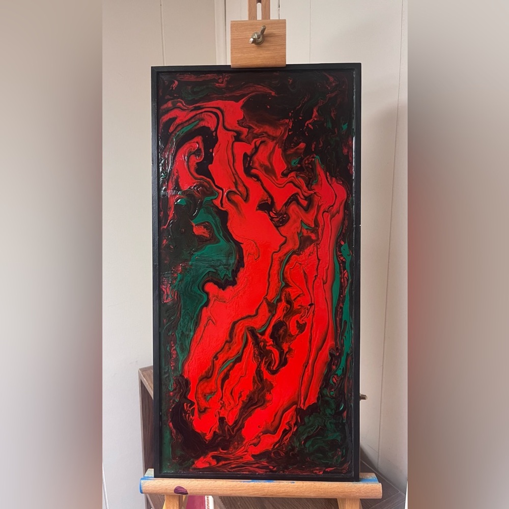 Acrylic Paint pour on panel canvas no wire hanging necessary.